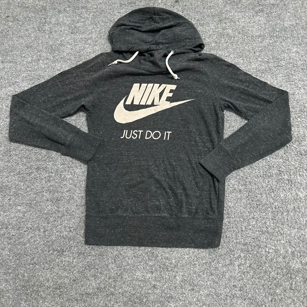 Nike Hoodie Womens Size S Charcoal Gray Organic Cotton Just Do It Pullover Logo